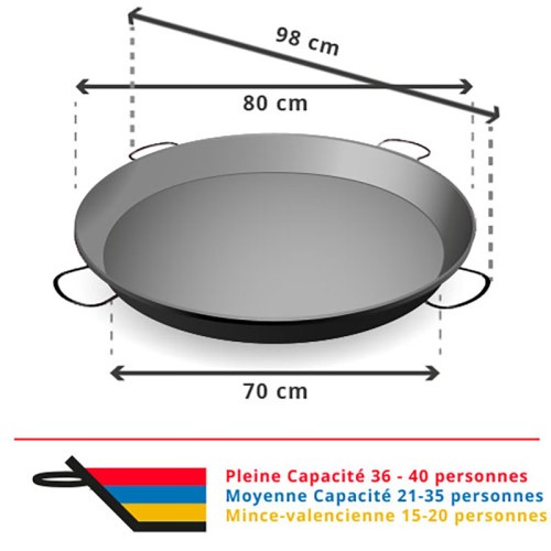 Poele a Paella Inox 80 cm pour 30-40 personnes parts  Poele a Paella