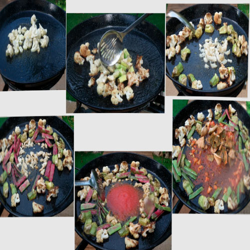 2 - Faire frire tous les légumes et le cabillaud