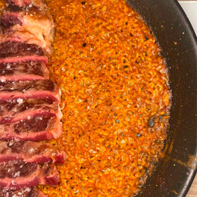 Recette de @vadearroces : Riz faux-filet de bœuf maturé