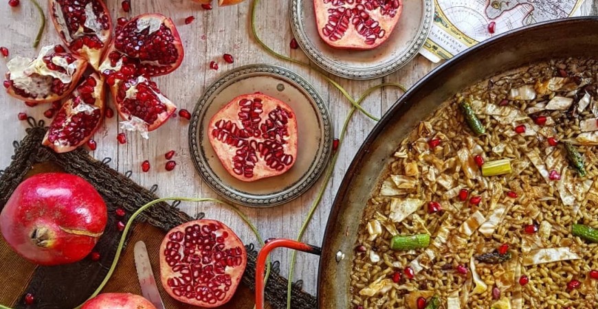 recette @ricepaella : Riz à la grenade, au chou et aux asperges sauvages