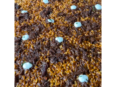 Recette de @fanaticook : Riz à croûte fine avec joues de porc ibérique et crème de fromage affiné