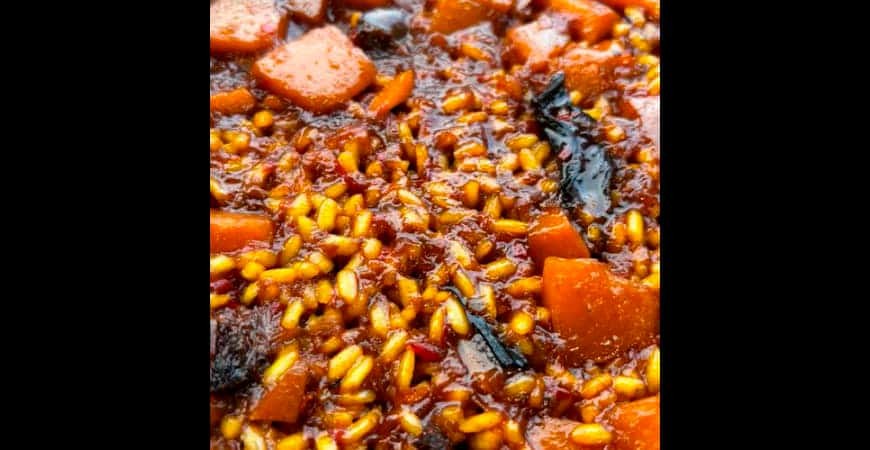Recette de @cris_riceandmeal : Riz au potiron, cèpes et poulet rôti au four glacé au vermouth et à l’orange