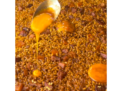 Recette de @fanaticook : Riz sec au porc ibérique et jaune d’œuf confit