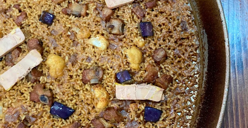 Recette de @elchefdelgarito_: Côte de riz, chou-fleur, aubergine et foie